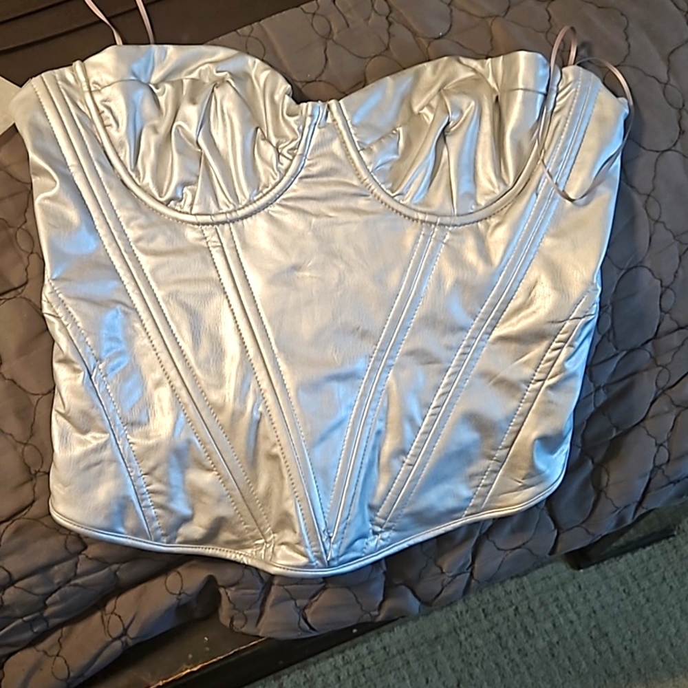 Silver faux leather corset